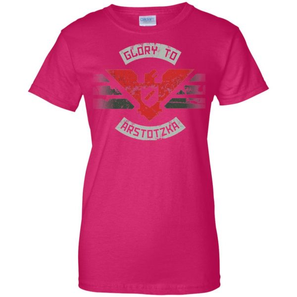 glory to arstotzka womens t shirt - lady t shirt - pink heliconia
