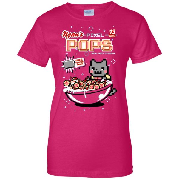 nyan pixel pops womens t shirt - lady t shirt - pink heliconia