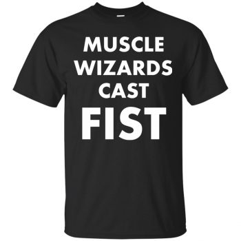 muscle wizards cast fist shirt - black