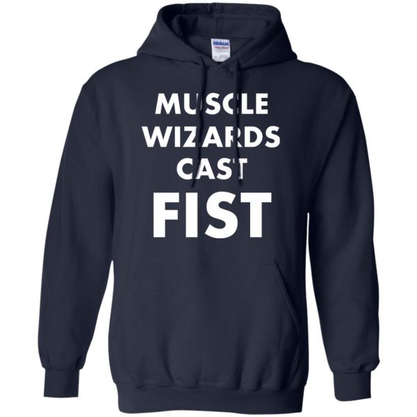 muscle wizards cast fist hoodie - navy blue