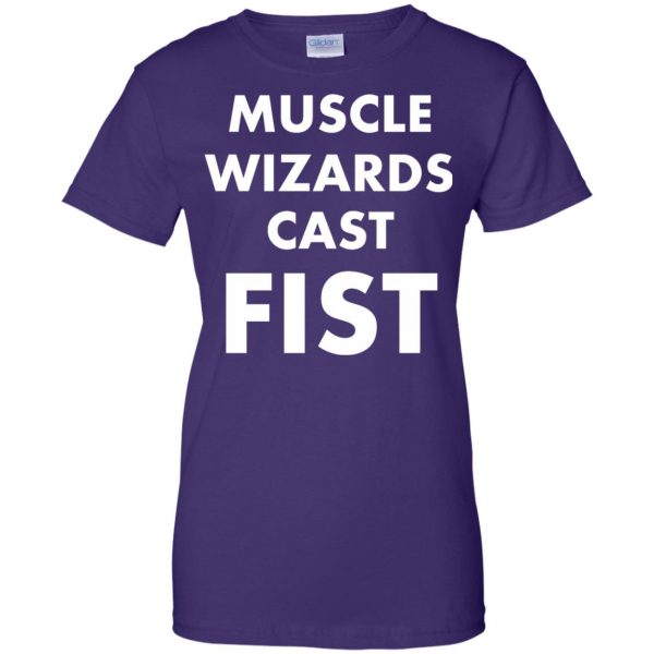 muscle wizards cast fist womens t shirt - lady t shirt - purple