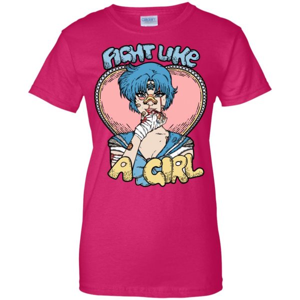 fight like a girl sailor moon womens t shirt - lady t shirt - pink heliconia