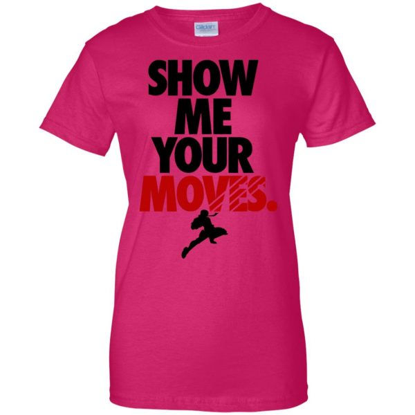 show me your moves womens t shirt - lady t shirt - pink heliconia