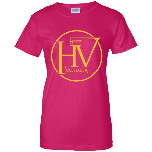 hotel valhalla womens t shirt - lady t shirt - pink heliconia