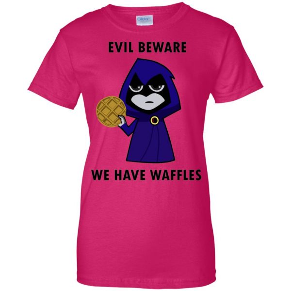evil beware we have waffles womens t shirt - lady t shirt - pink heliconia