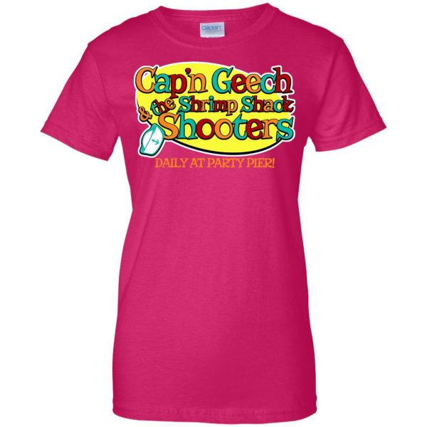 captain geech and the shrimp shack shooters womens t shirt - lady t shirt - pink heliconia