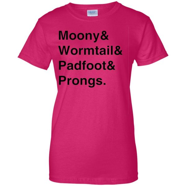 moony wormtail padfoot and prongs womens t shirt - lady t shirt - pink heliconia