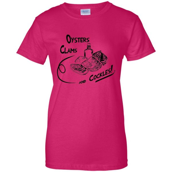 oysters clams and cockles womens t shirt - lady t shirt - pink heliconia