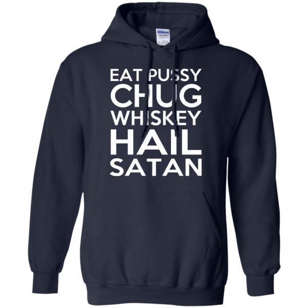 chug whiskey hail satan hoodie - navy blue