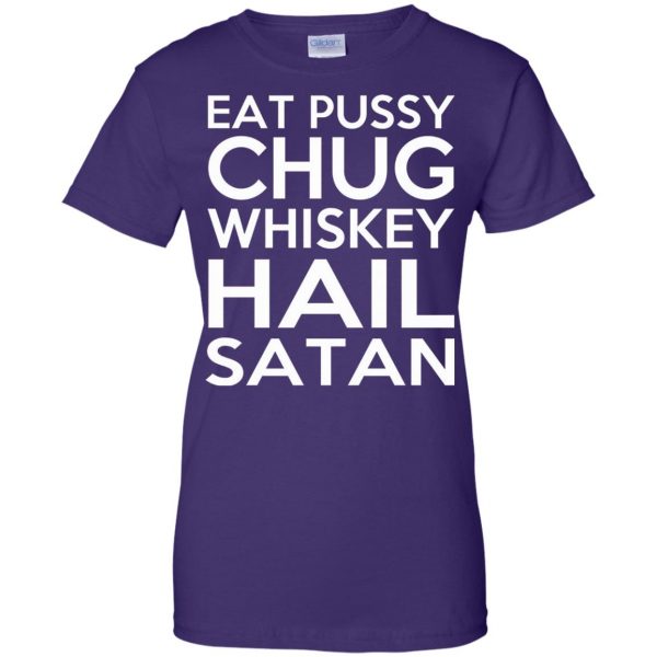 chug whiskey hail satan womens t shirt - lady t shirt - purple