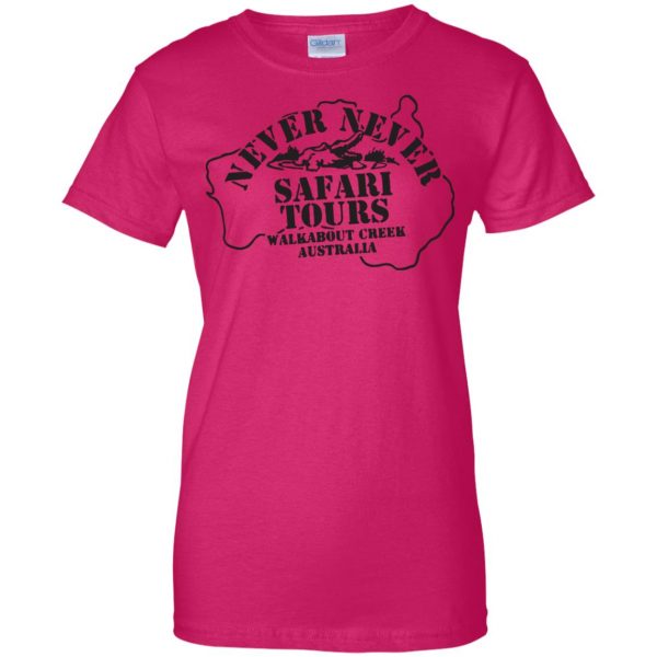 crocodile dundee womens t shirt - lady t shirt - pink heliconia