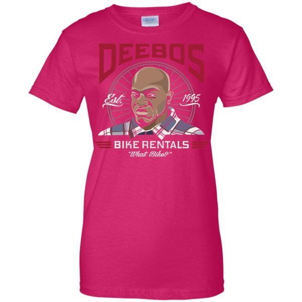 deebos bike rental womens t shirt - lady t shirt - pink heliconia