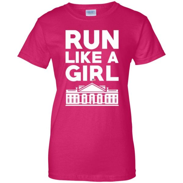 run like a girl hillary womens t shirt - lady t shirt - pink heliconia