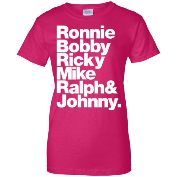 ronnie bobby ricky and mike womens t shirt - lady t shirt - pink heliconia