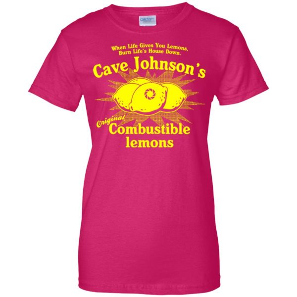 cave johnson lemon womens t shirt - lady t shirt - pink heliconia