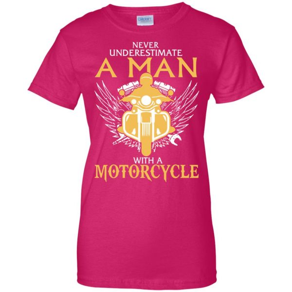 Man With A Motorcycle womens t shirt - lady t shirt - pink heliconia