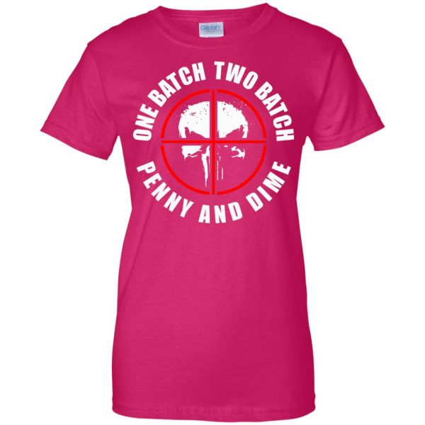 one batch two batch penny and dime womens t shirt - lady t shirt - pink heliconia