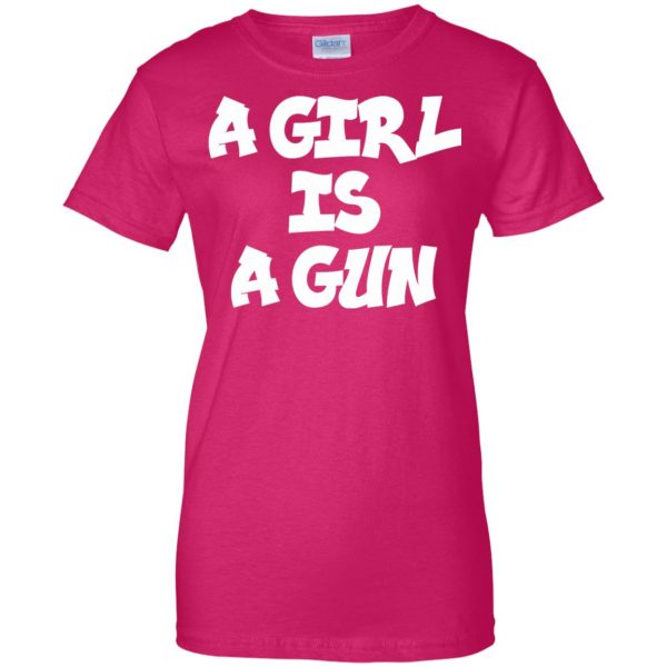 a girl is a gun womens t shirt - lady t shirt - pink heliconia