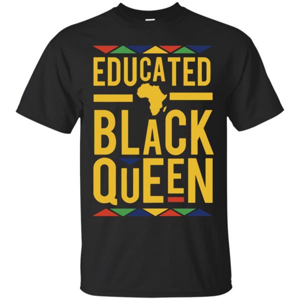 educated black queen t shirt - black