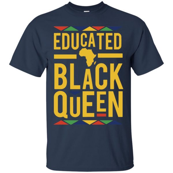 educated black queen t shirt - navy blue