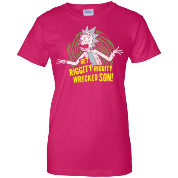 riggity riggity wrecked son womens t shirt - lady t shirt - pink heliconia
