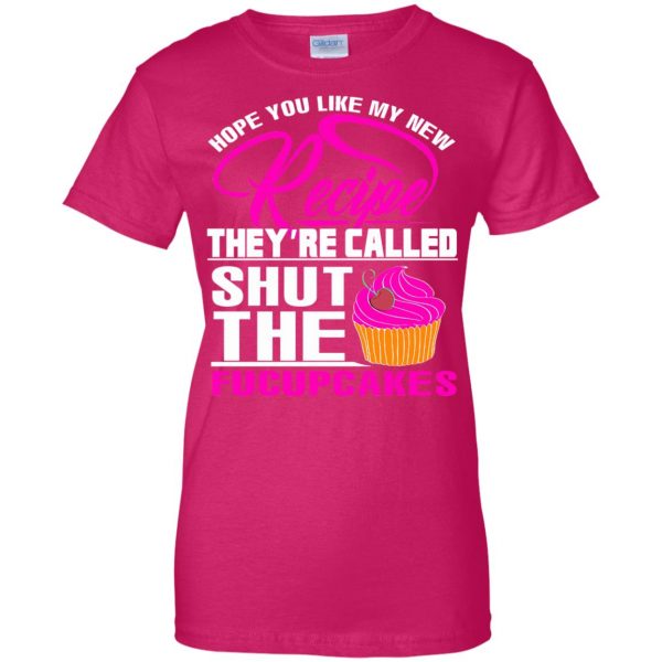 shut the fucupcakes womens t shirt - lady t shirt - pink heliconia