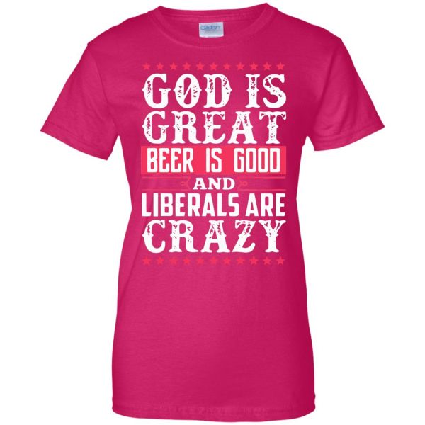 god is great beer is good womens t shirt - lady t shirt - pink heliconia