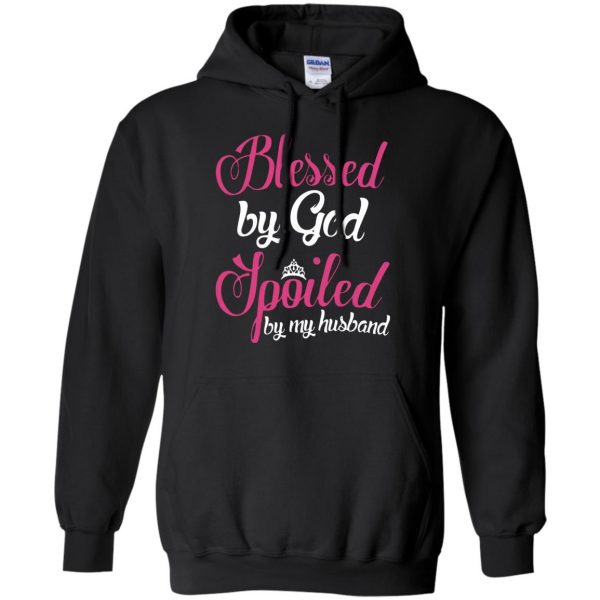 blessed by god spoiled by my husband hoodie - black