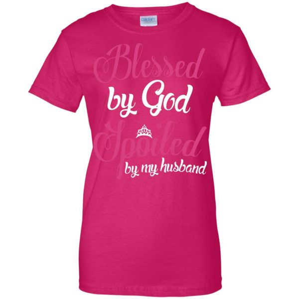 blessed by god spoiled by my husband womens t shirt - lady t shirt - pink heliconia