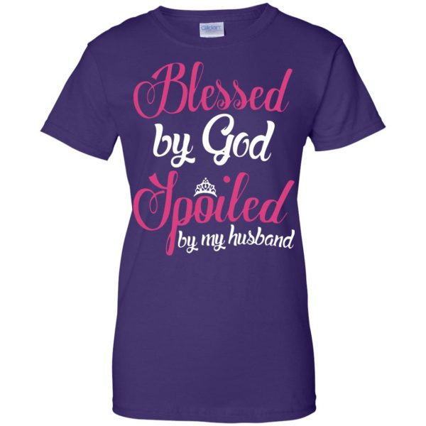blessed by god spoiled by my husband womens t shirt - lady t shirt - purple