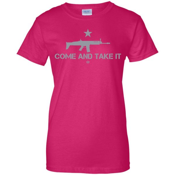 come and take it womens t shirt - lady t shirt - pink heliconia