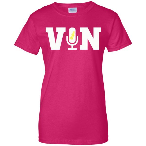 vin scully microphone womens t shirt - lady t shirt - pink heliconia