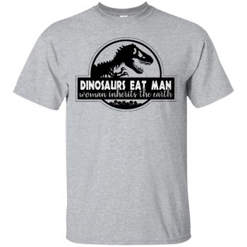 dinosaur eats man woman inherits the earth shirt - sport grey