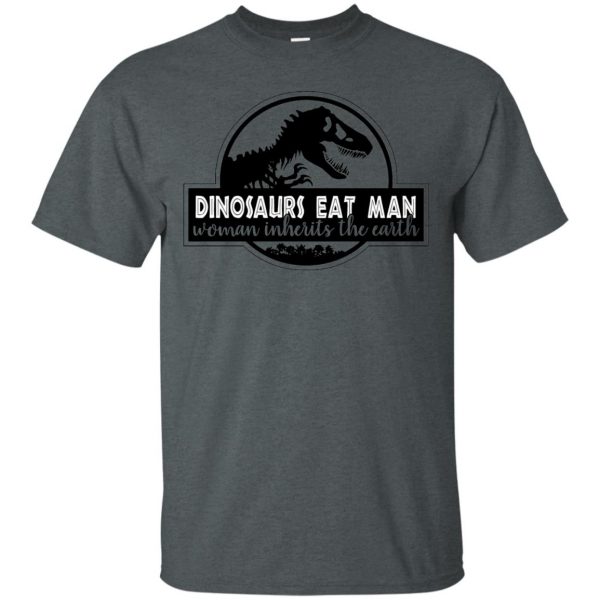 dinosaur eats man woman inherits the earth t shirt - dark heather