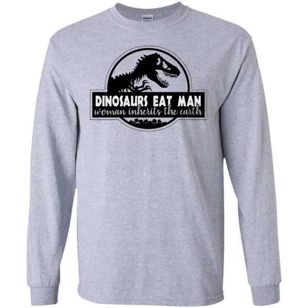 dinosaur eats man woman inherits the earth long sleeve - sport grey