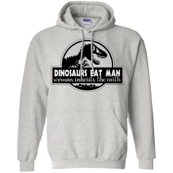 dinosaur eats man woman inherits the earth hoodie - ash
