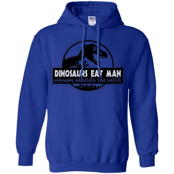 dinosaur eats man woman inherits the earth hoodie - royal blue