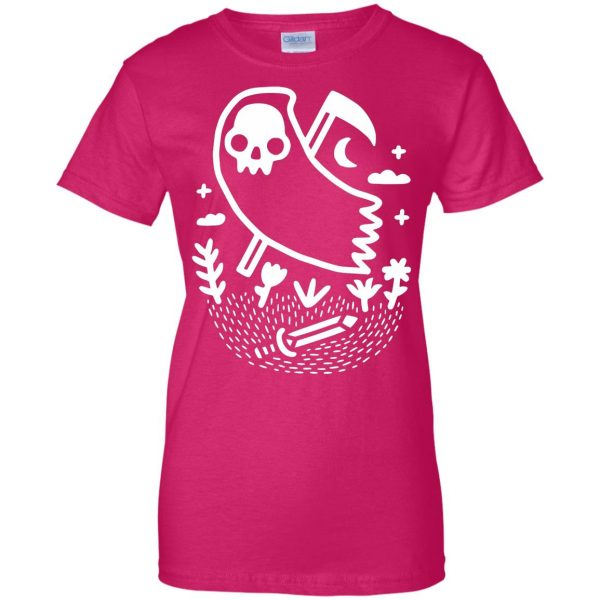 grim reaper womens t shirt - lady t shirt - pink heliconia