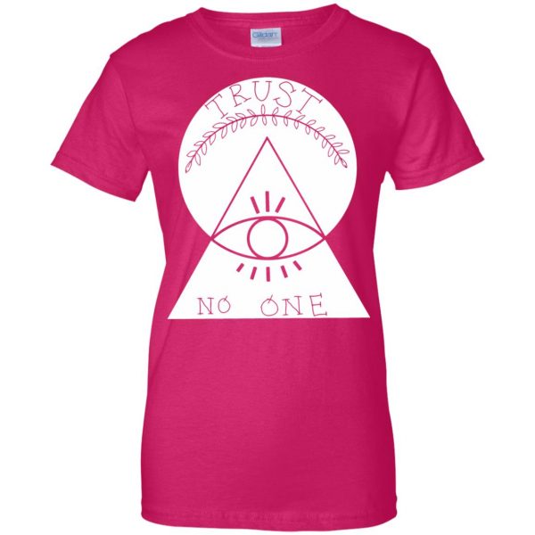trust no one womens t shirt - lady t shirt - pink heliconia