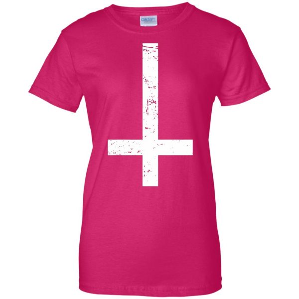upside down cross womens t shirt - lady t shirt - pink heliconia