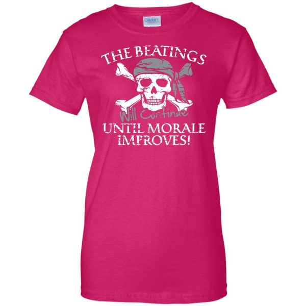 the beatings will continue until morale improves womens t shirt - lady t shirt - pink heliconia