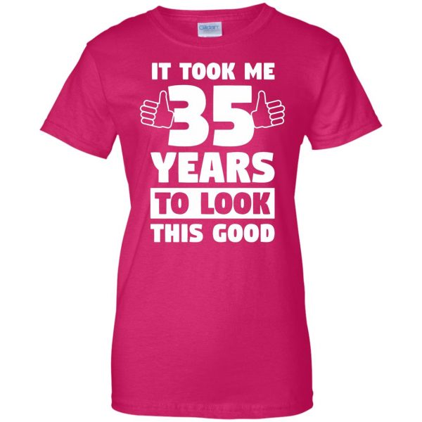 35th birthdays womens t shirt - lady t shirt - pink heliconia
