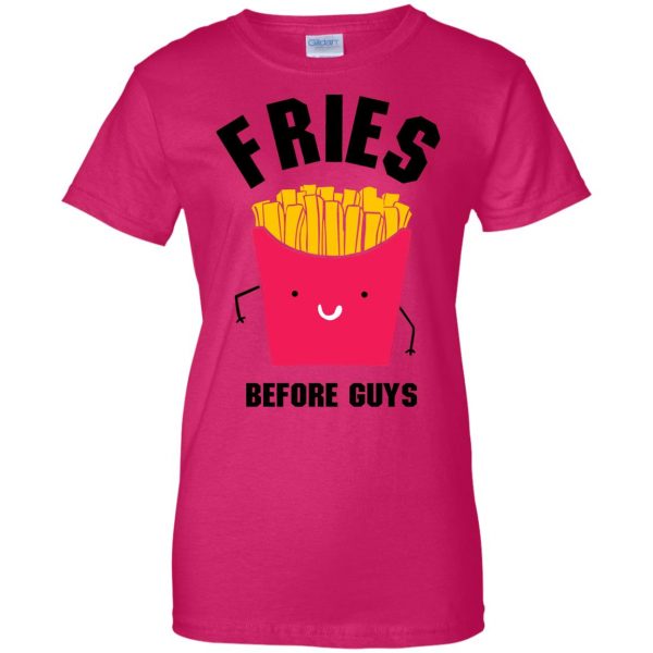 fries before guys womens t shirt - lady t shirt - pink heliconia