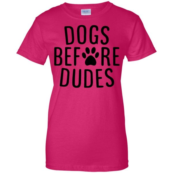 dogs before dudes womens t shirt - lady t shirt - pink heliconia