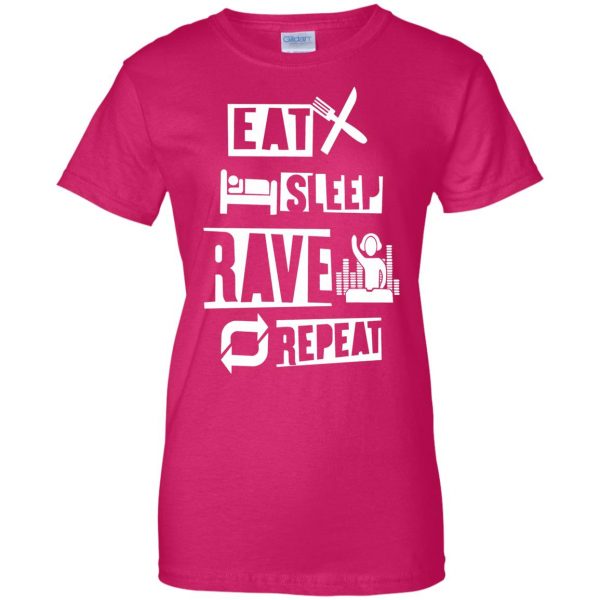 eat sleep rave repeats womens t shirt - lady t shirt - pink heliconia