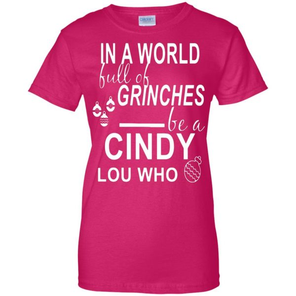 cindy lou who womens t shirt - lady t shirt - pink heliconia