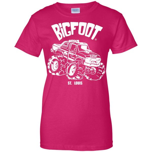 bigfoot monster truck womens t shirt - lady t shirt - pink heliconia