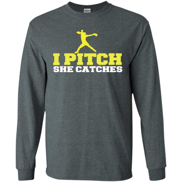 i pitch she catches long sleeve - dark heather