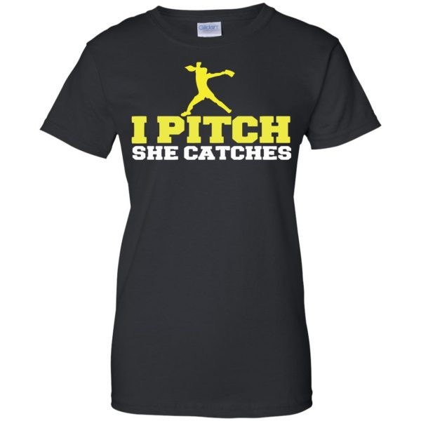 i pitch she catches womens t shirt - lady t shirt - black