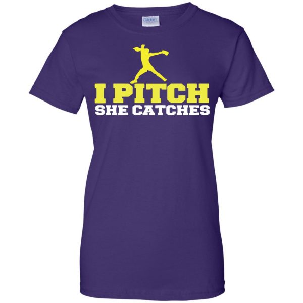 i pitch she catches womens t shirt - lady t shirt - purple